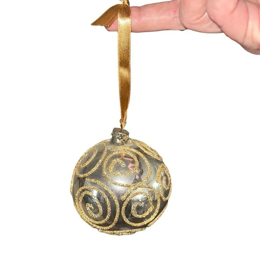 Set of 9 Silver & Gold Glittered Swirl Glass Bulb Ornaments
